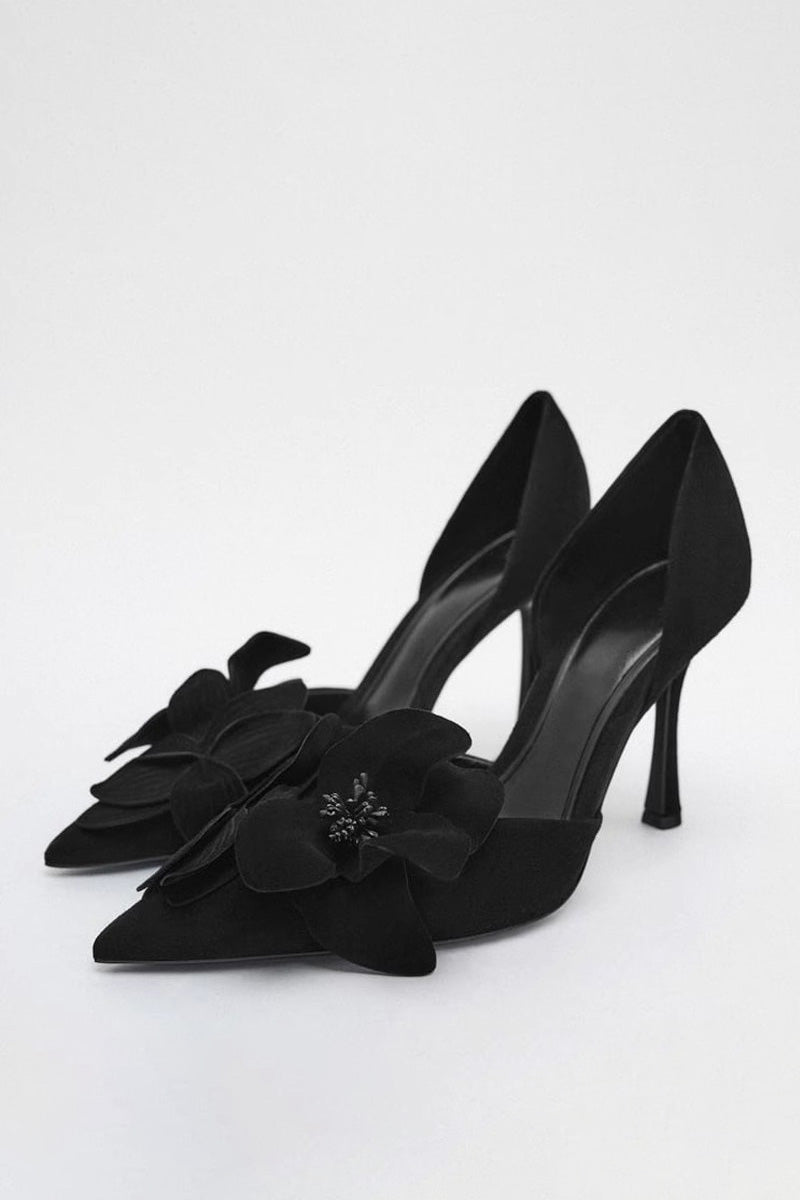 Flower Embellished Pointed High Heels-ROVOLE