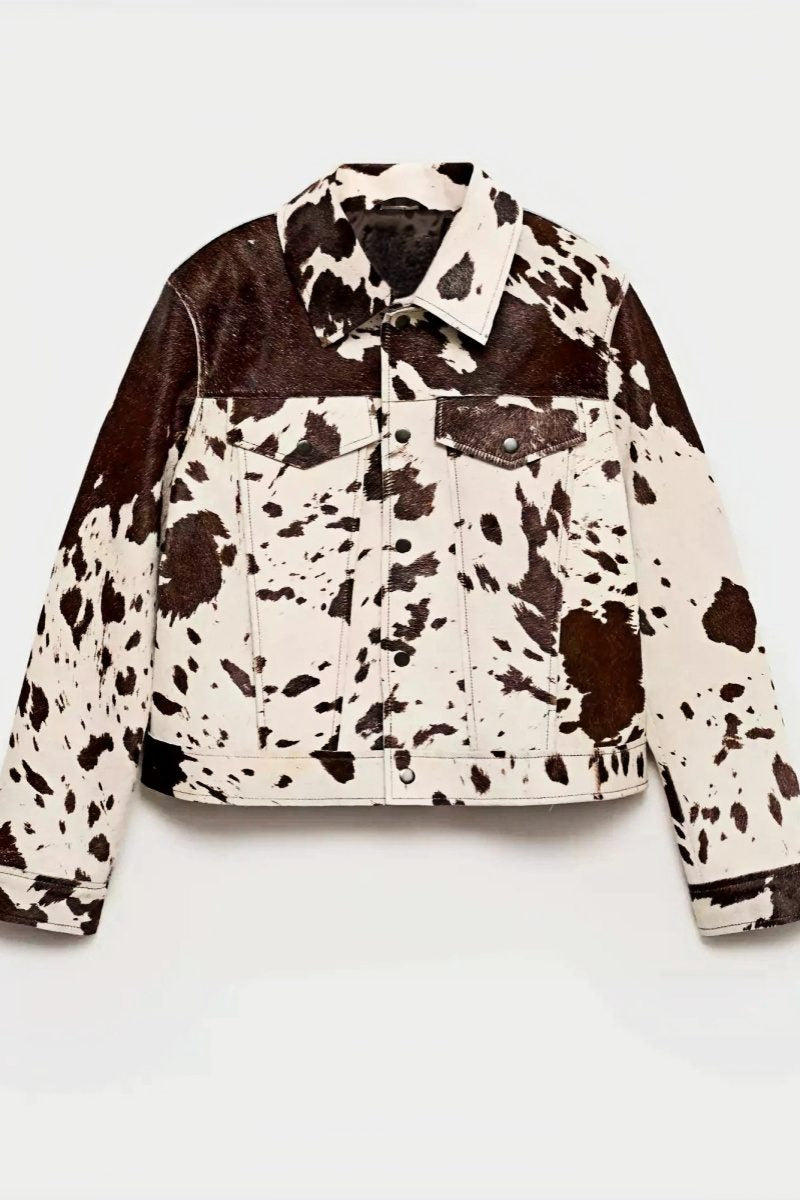 Cow Print Faux Fur Shirt-Style Jacket-ROVOLE