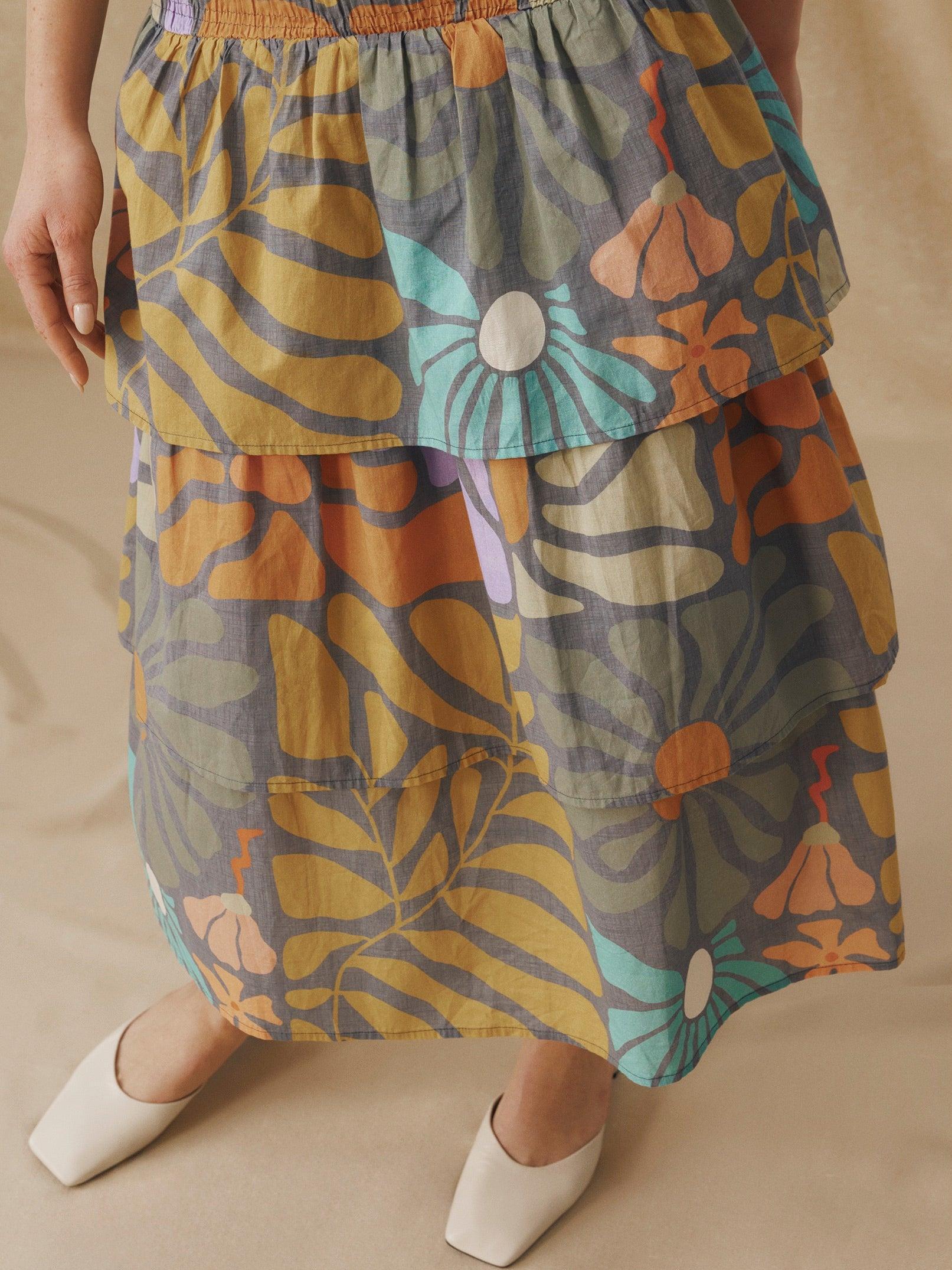 Multicolor Botanical Print Midi Dress-ROVOLE