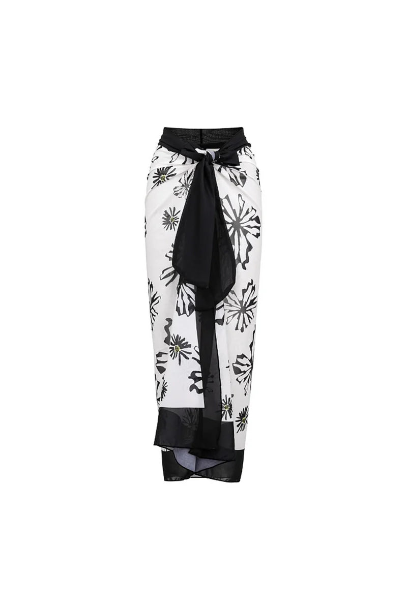 Floral Trim White Printed Bikini Set-ROVOLE