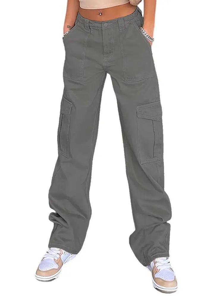 High-Waist Slim Cargo Pants-Massicos