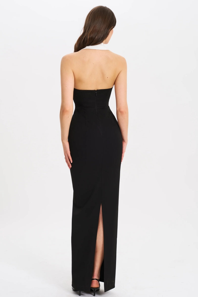 Raelyn Black And White Business Casual Maxi Dress-ROVOLE