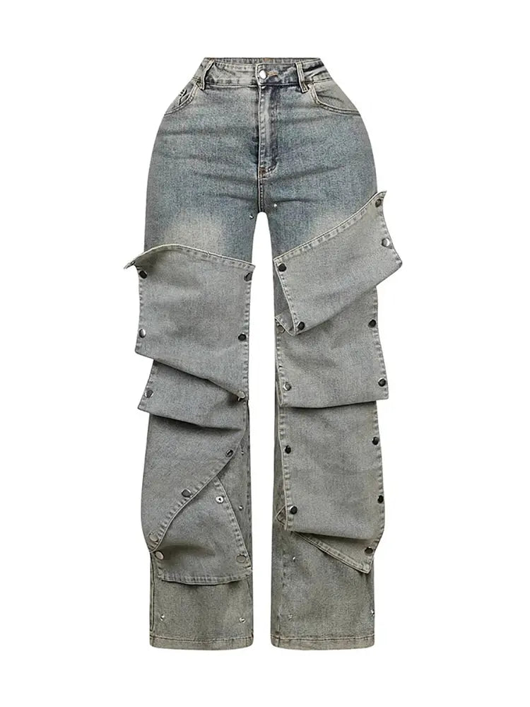 Detachable High-Waist Denim Pants-Massicos