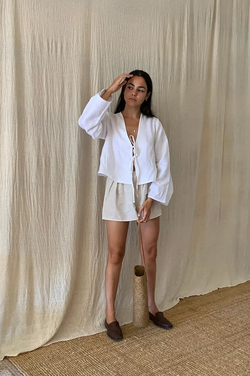 Elegant And Simple Lace Up Blouse-ROVOLE