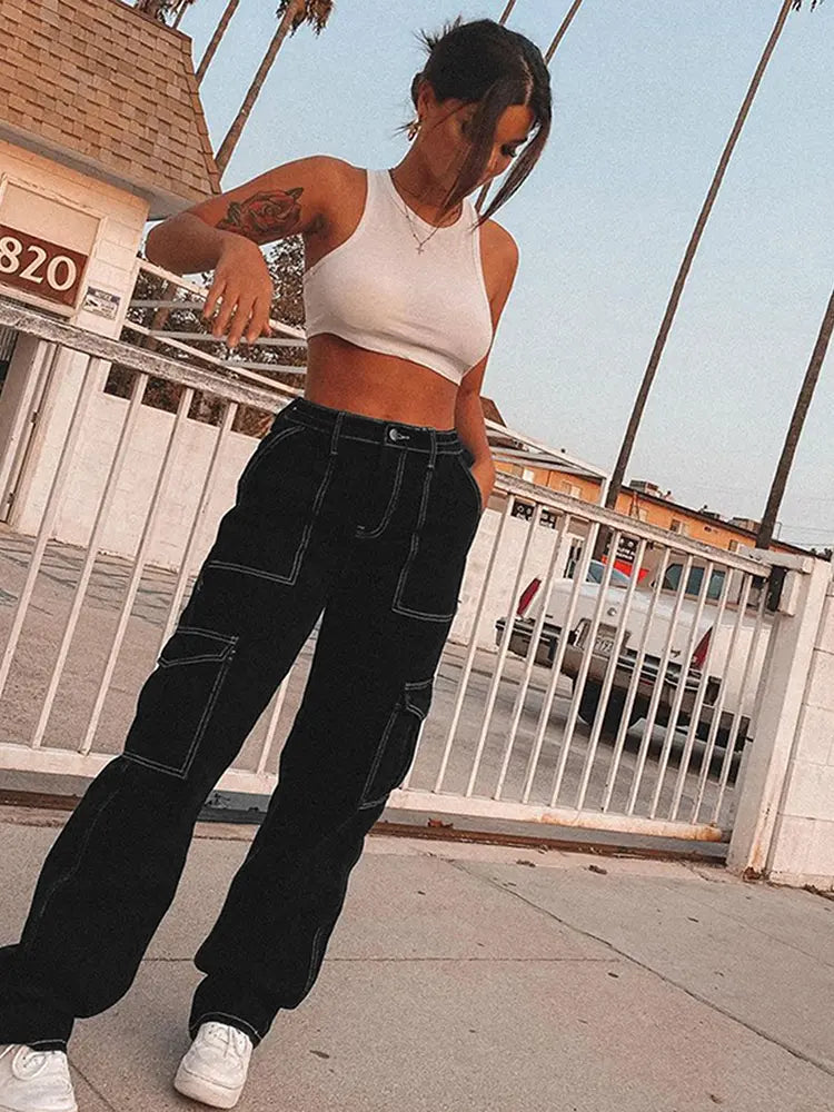 Versatile Elastic Denim Work Pants-Massicos