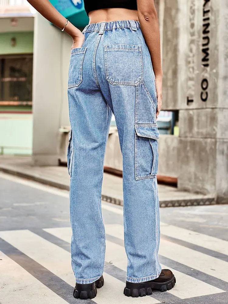 Loose-Fit Denim Side Pocket Trousers-Massicos