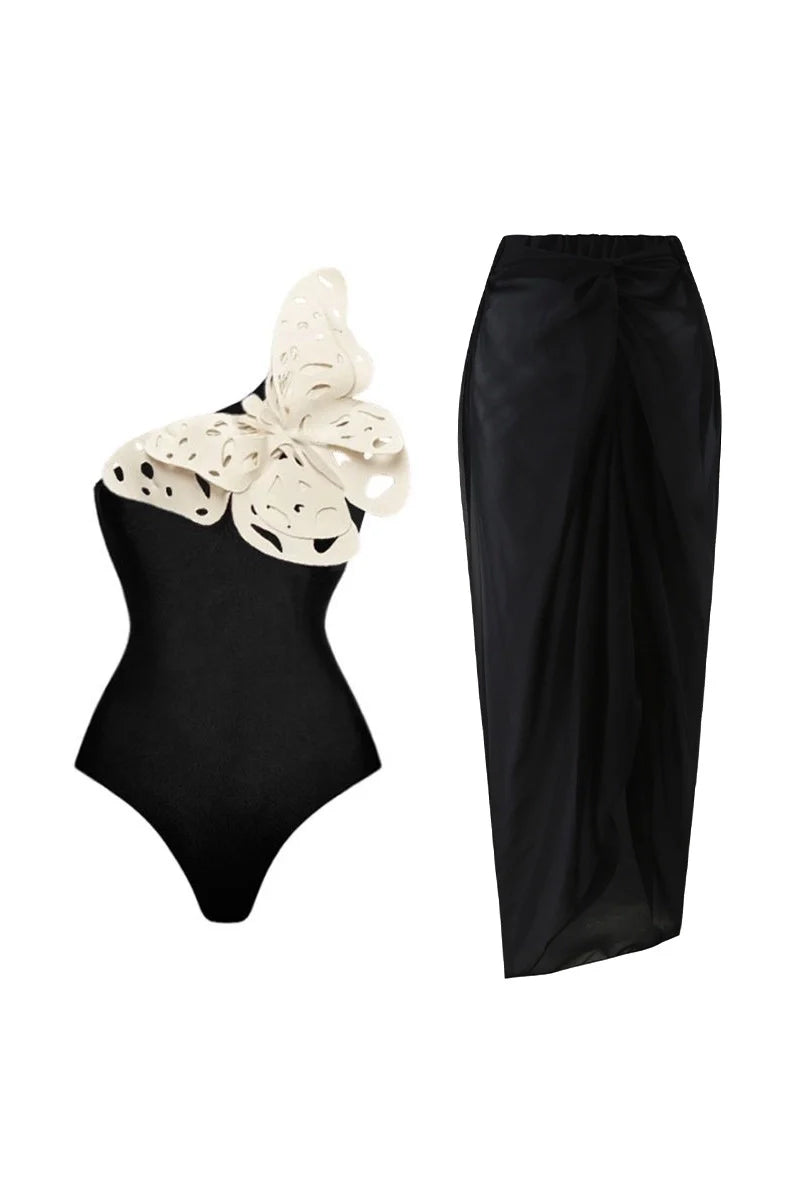 3D Butterfly Cutout One-Shoulder Swimwear-ROVOLE