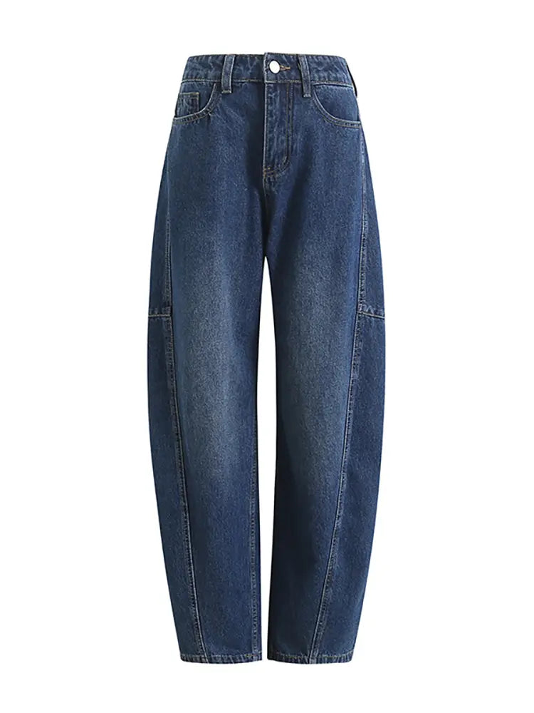 Trendy Loose Arc-Cut Denim Pants-Massicos