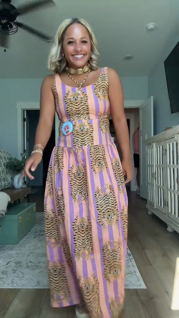 Striped Tiger Print Maxi Dress-ROVOLE