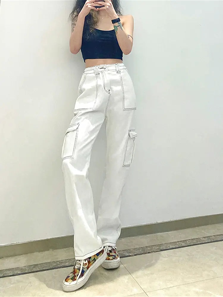 Versatile Elastic Denim Work Pants-Massicos