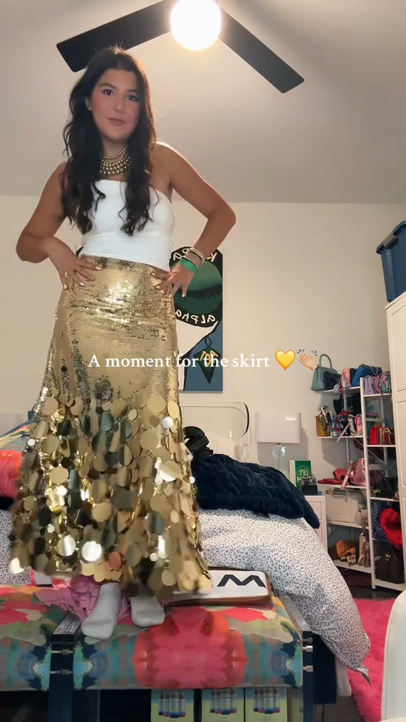 Gold Sequin - Embellished Maxi Skirt-Massicos