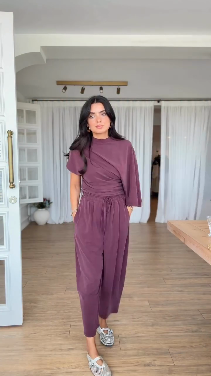 Asymmetric Top & Wide - Leg Pants Set-Massicos