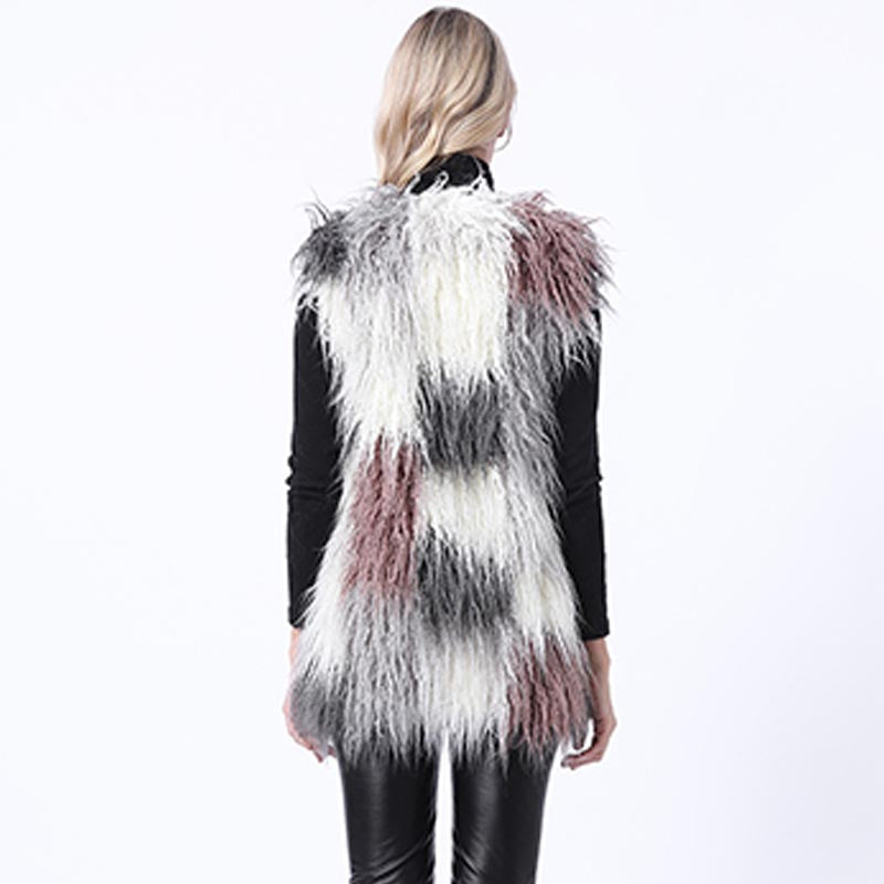 Color-blocked faux fur vests-Massicos