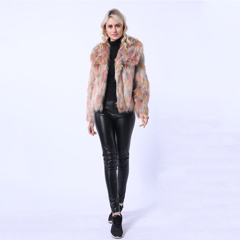 Tie-dye thick short faux fur coats-Massicos