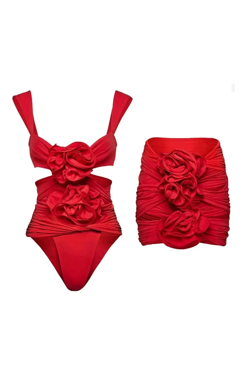Floral Appliqué Swimsuit Set-ROVOLE