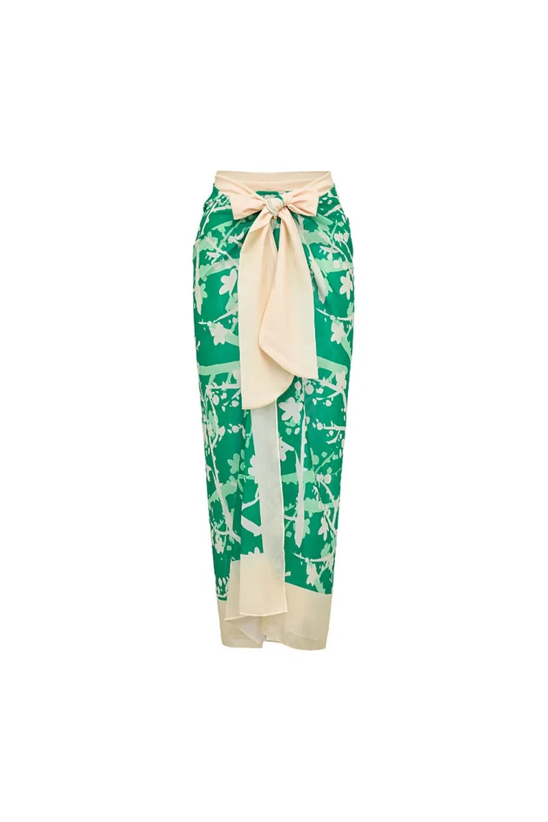 Floral Accent Green Printed Bikini Set-ROVOLE