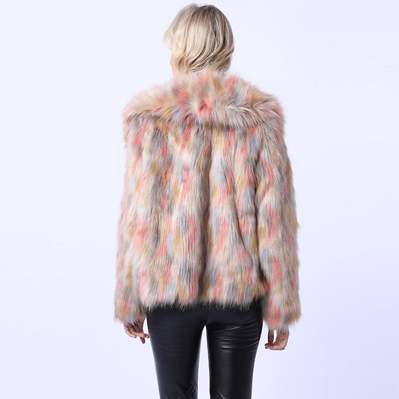 Tie-dye thick short faux fur coats-Massicos