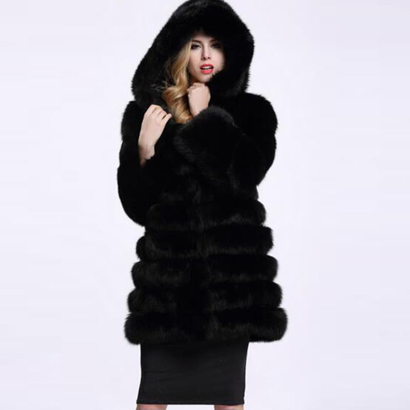 Hooded long faux fur coats-Massicos