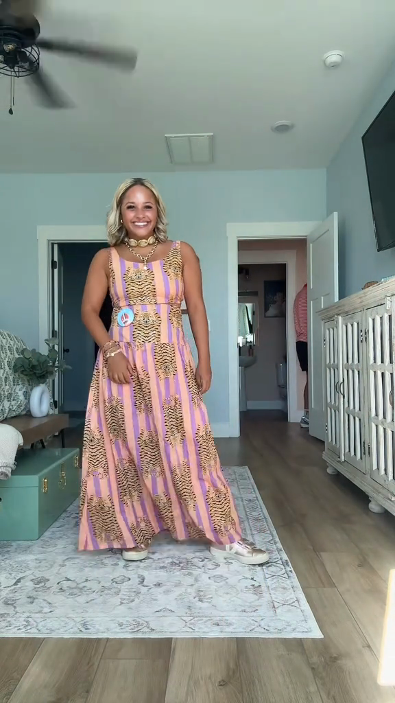 Striped Tiger Print Maxi Dress-ROVOLE