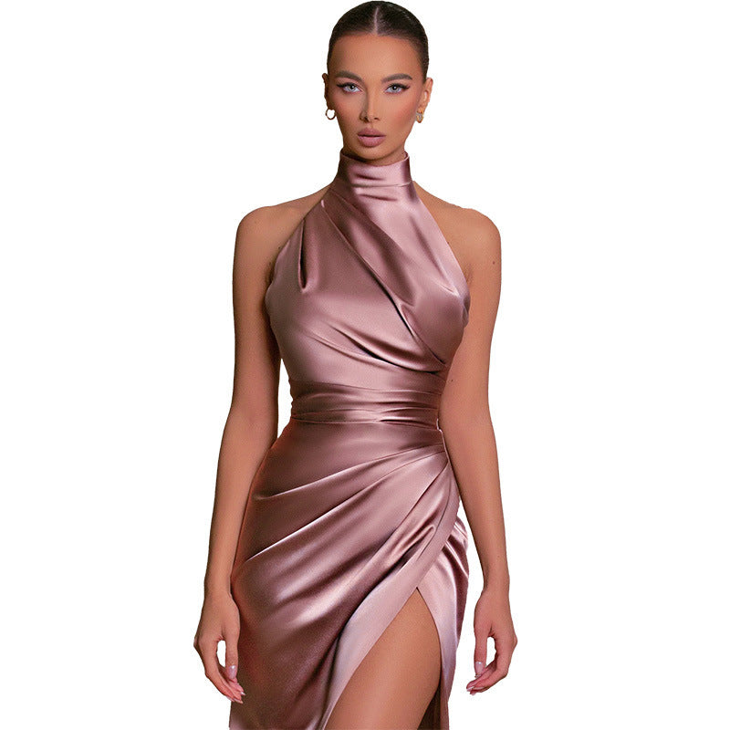 Halter Sleeveless Autumn New Graceful Stand Collar Long Dress-ROVOLE