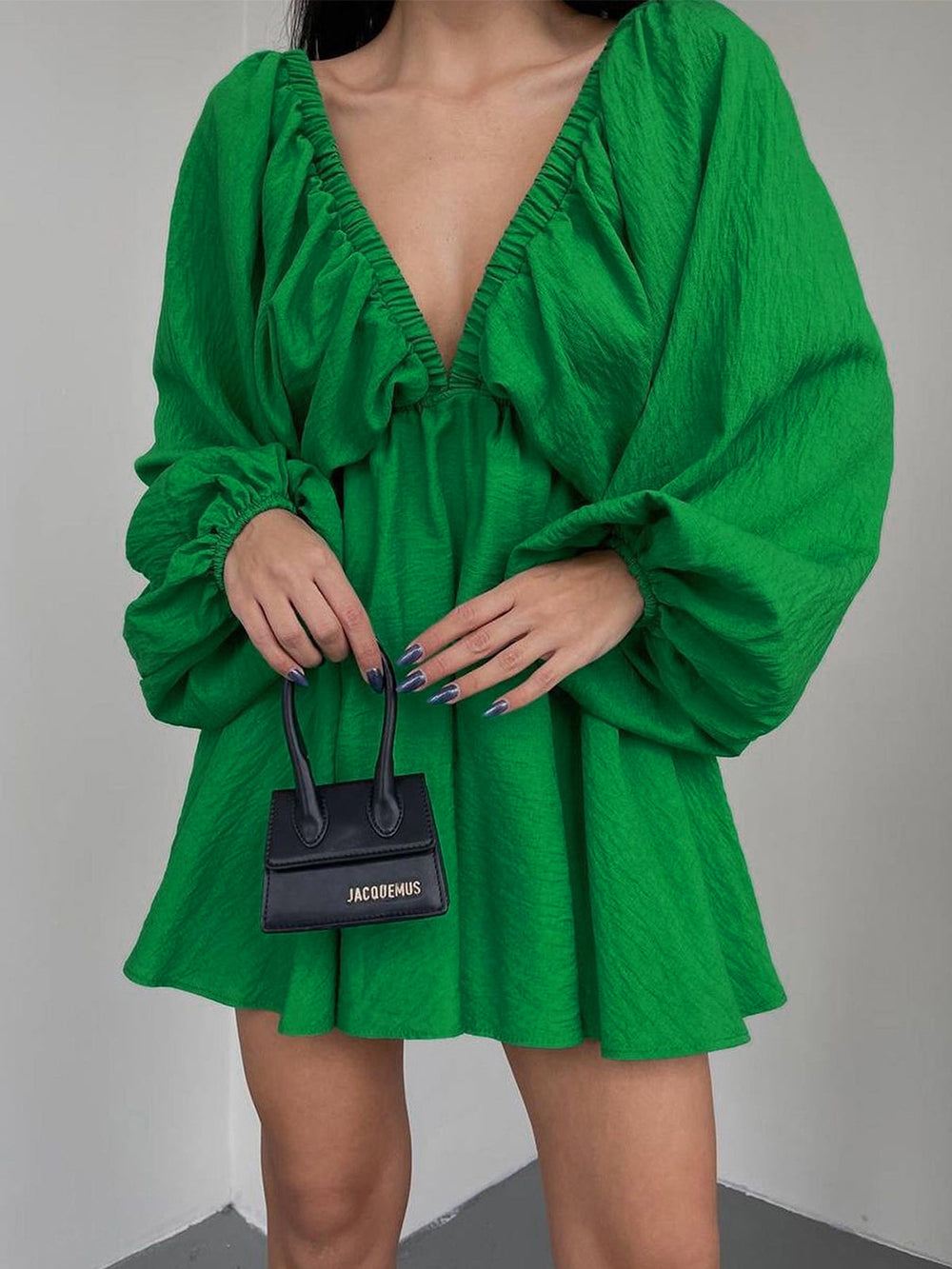 Woven Plunge Skater Mini Dress-Massicos