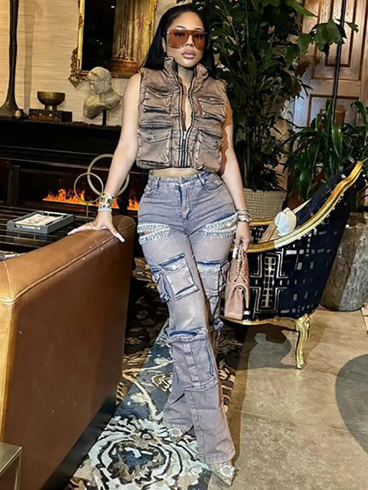 Trendy Fringe Cargo Jeans-Massicos