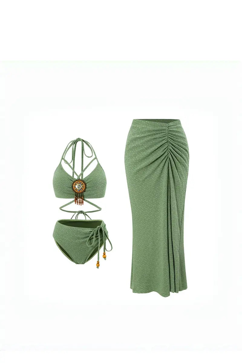 Boho Sage Green Bikini Set for Women-ROVOLE