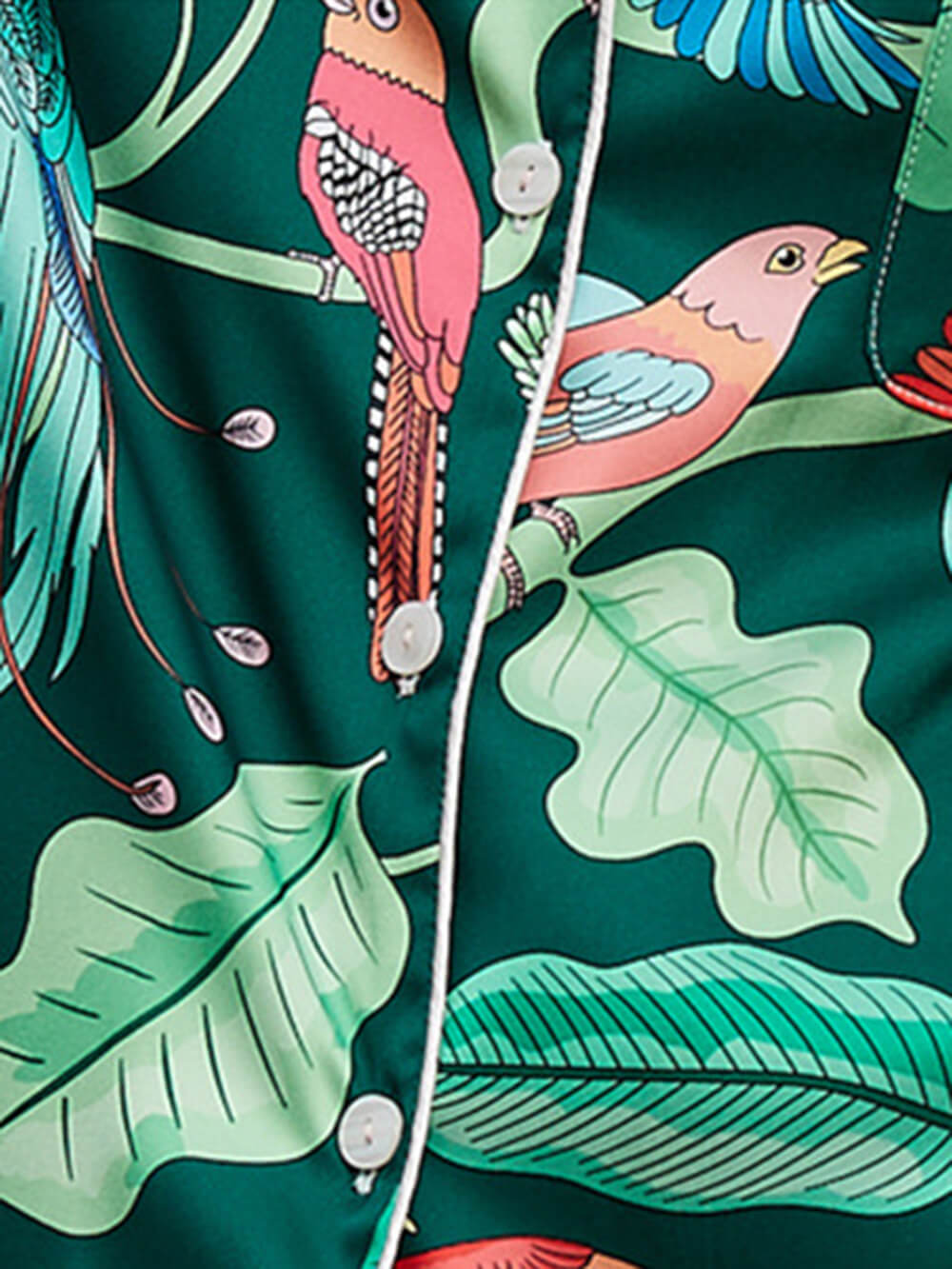 Green Parrot Print Silk Pajama Set-Massicos