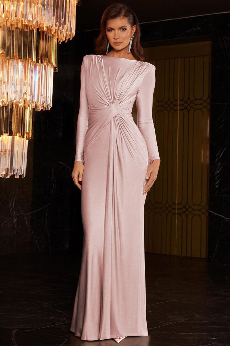 Euro-Inspired Round Neck Evening Maxi Dress-ROVOLE