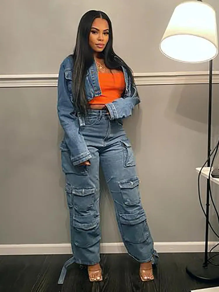 Trendy Multi-Pocket Workwear Denim-Massicos