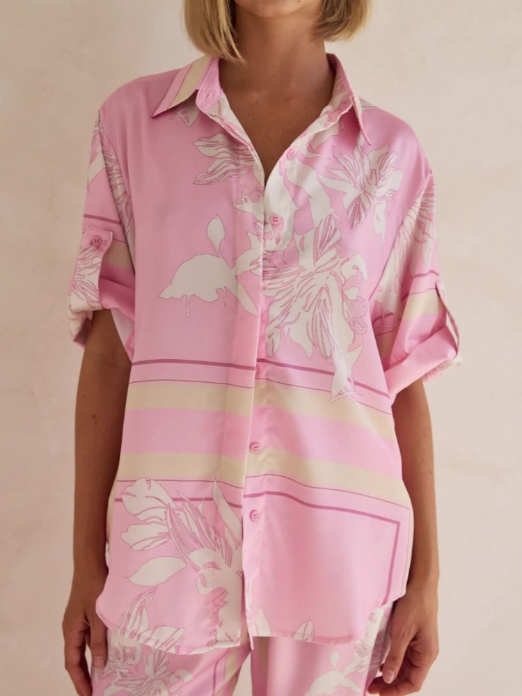 Casual Printed Cardigan Home Set-Massicos