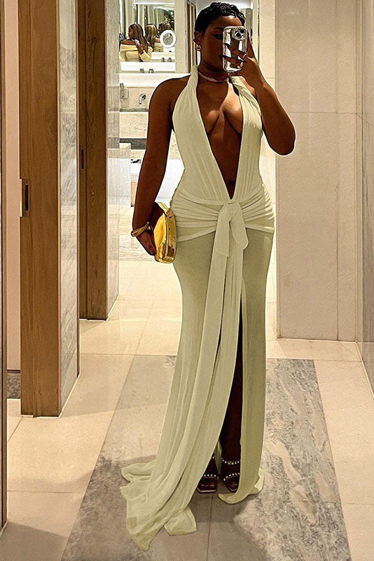 Summer New Slim Fit Tie-Backless Maxi Dress-ROVOLE