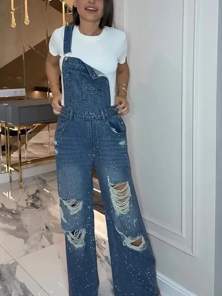 Ripped Denim Overalls-ROVOLE