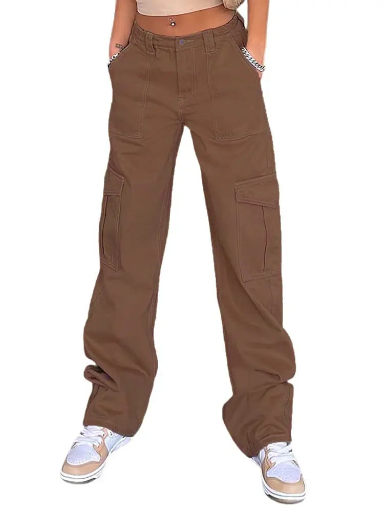 High-Waist Slim Cargo Pants-Massicos