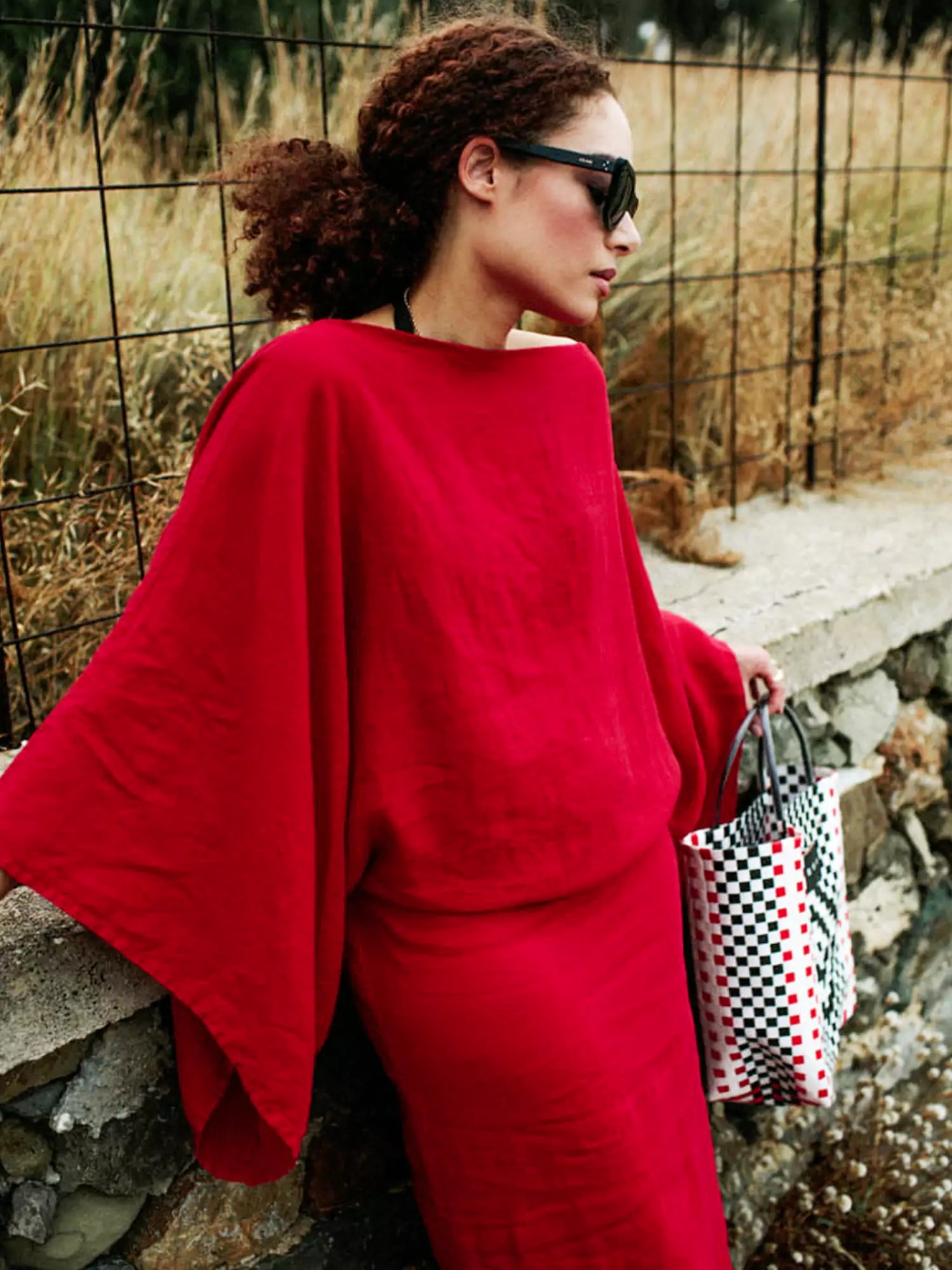 Crimson Linen Breeze Kimono Dress-Massicos