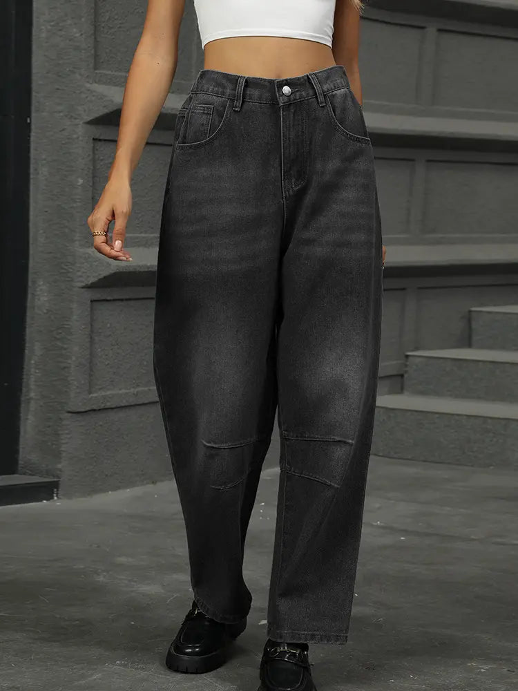 Relaxed Wash Harem Denim Pants Cropped-Massicos
