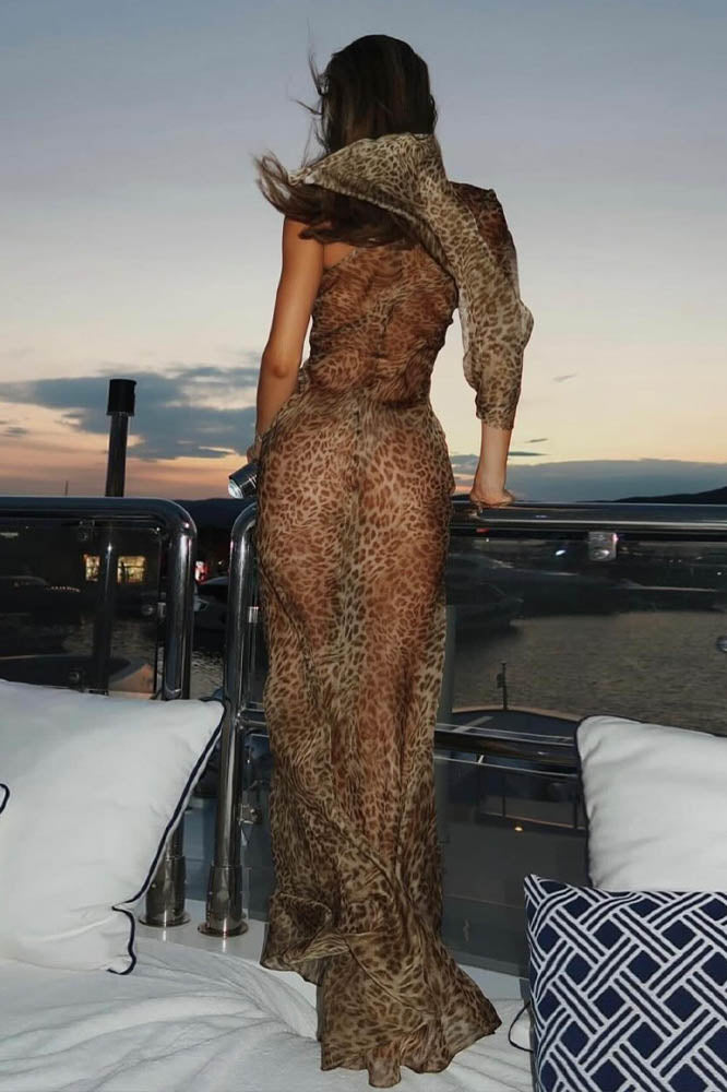 Leopard Mirage One-Shoulder Dress-ROVOLE