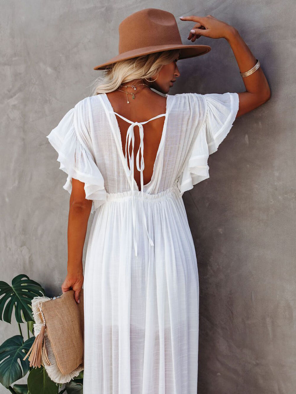 Button Cotton Linen Perfect Beach Boho Maxi Dress-Massicos
