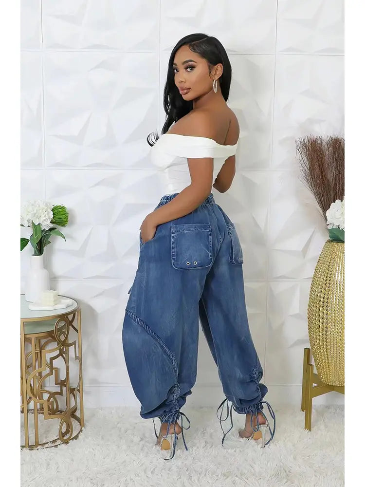 Adjustable Waist Denim Pants-Massicos