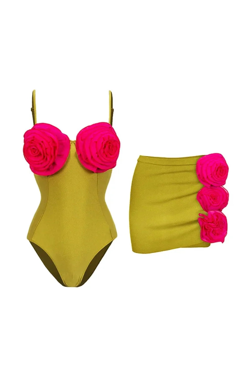 Floral Decor One-Piece Swimsuit-ROVOLE