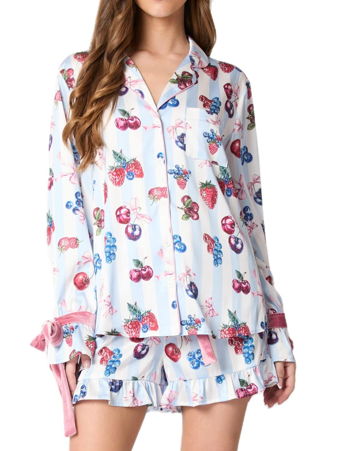 Blue Pajama Set Bow Cuffs-Massicos