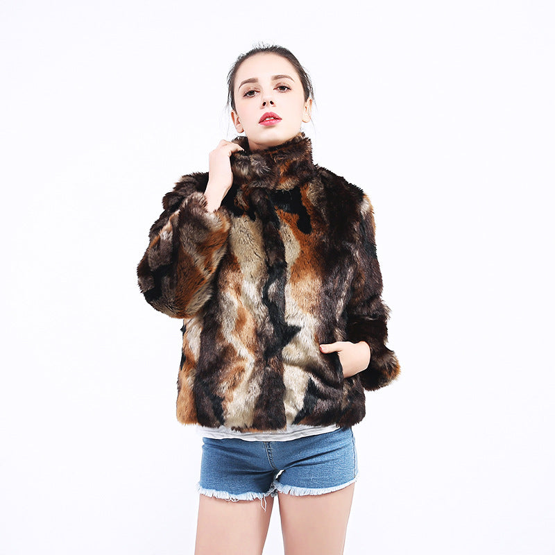 Mock neck winter short faux fur coats-Massicos