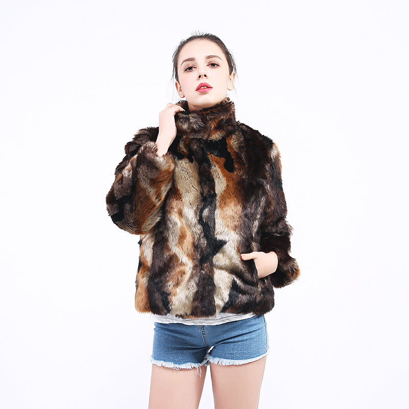 Mock neck winter short faux fur coats-Massicos