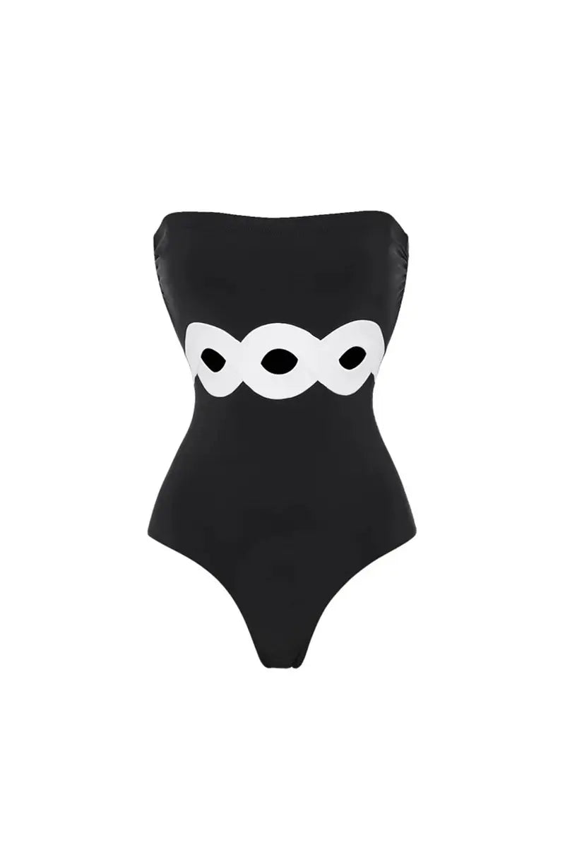 Colorblock One Piece Swimsuit Set-ROVOLE