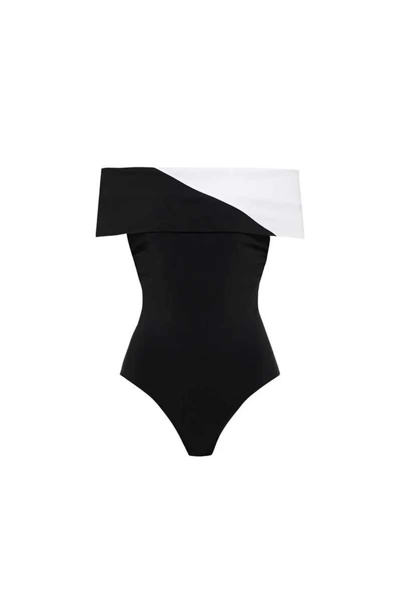 Colorblock Minimal One Piece Swimsuit Set-ROVOLE