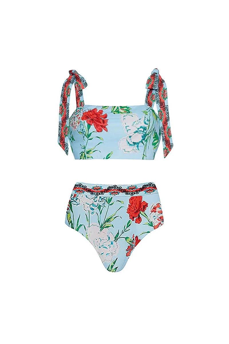 Lace Trim Tie-Up French Style Bikini Set-ROVOLE