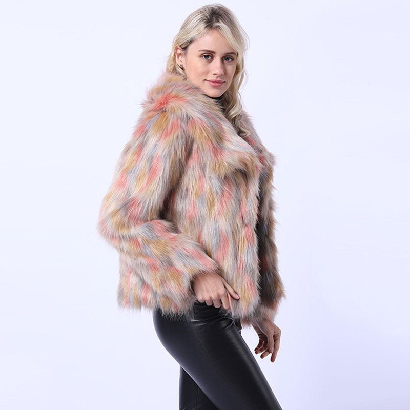 Tie-dye thick short faux fur coats-Massicos