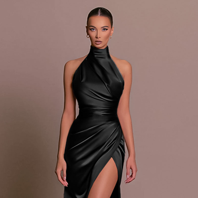 Halter Sleeveless Autumn New Graceful Stand Collar Long Dress-ROVOLE