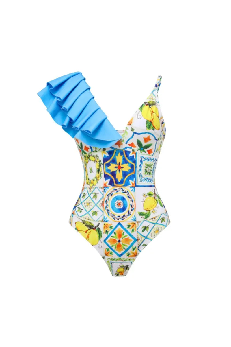 Lemon Print Backless One Piece Swimsuit Set-ROVOLE