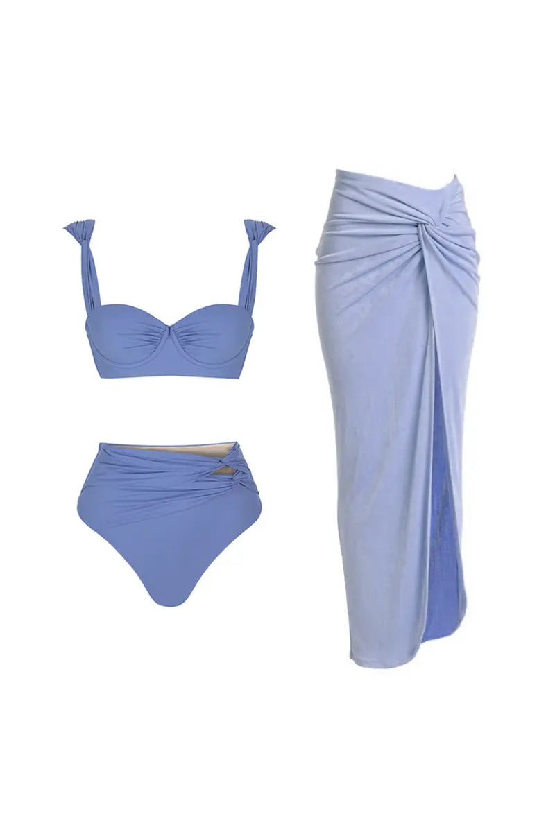 Morandi Blue High-Waist Bikini Set-ROVOLE